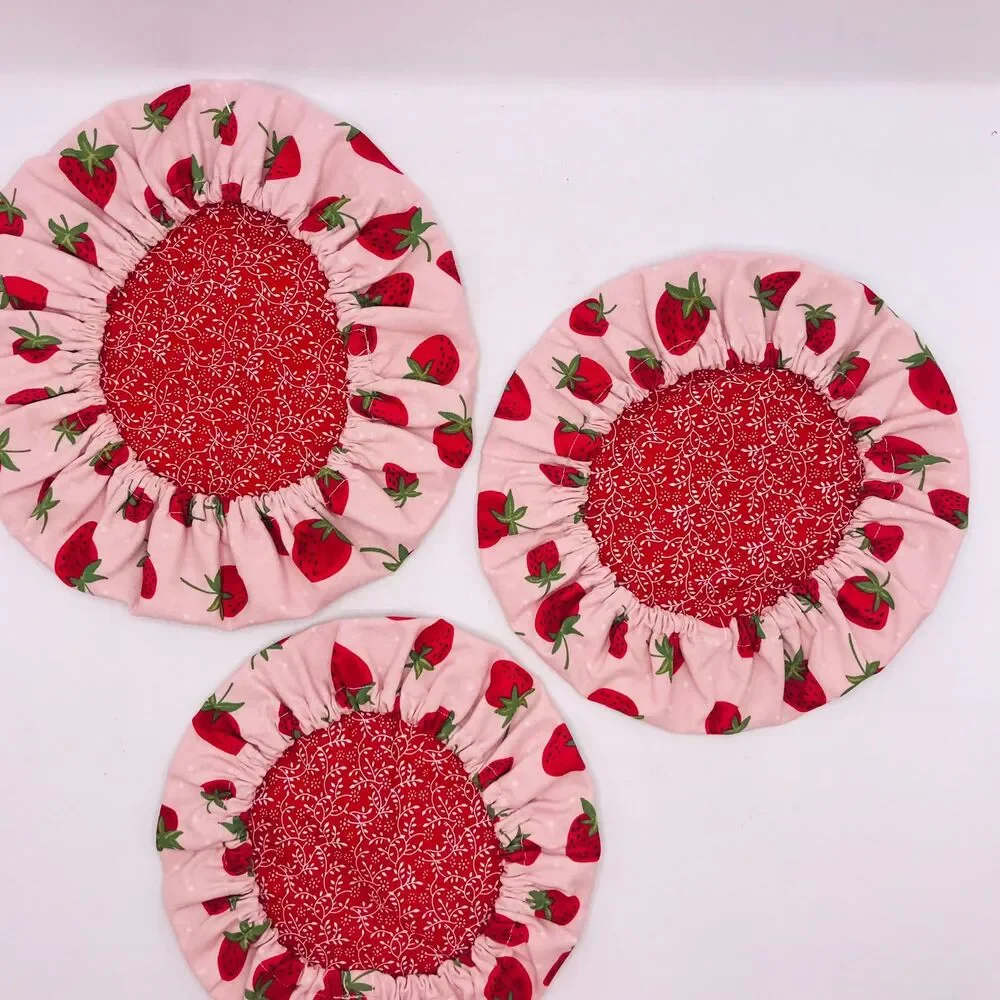 Cotton Bowl Cover For Sourdough, 3 Size Set, Reusable Washable Strawberries Pink